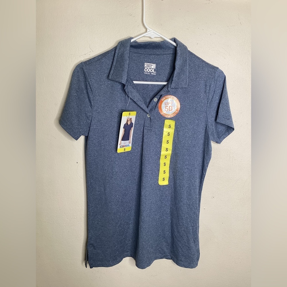 32 Degrees Women' Cool Fitted Polo Shirt Sun protection UPF 50 Heather Indigo